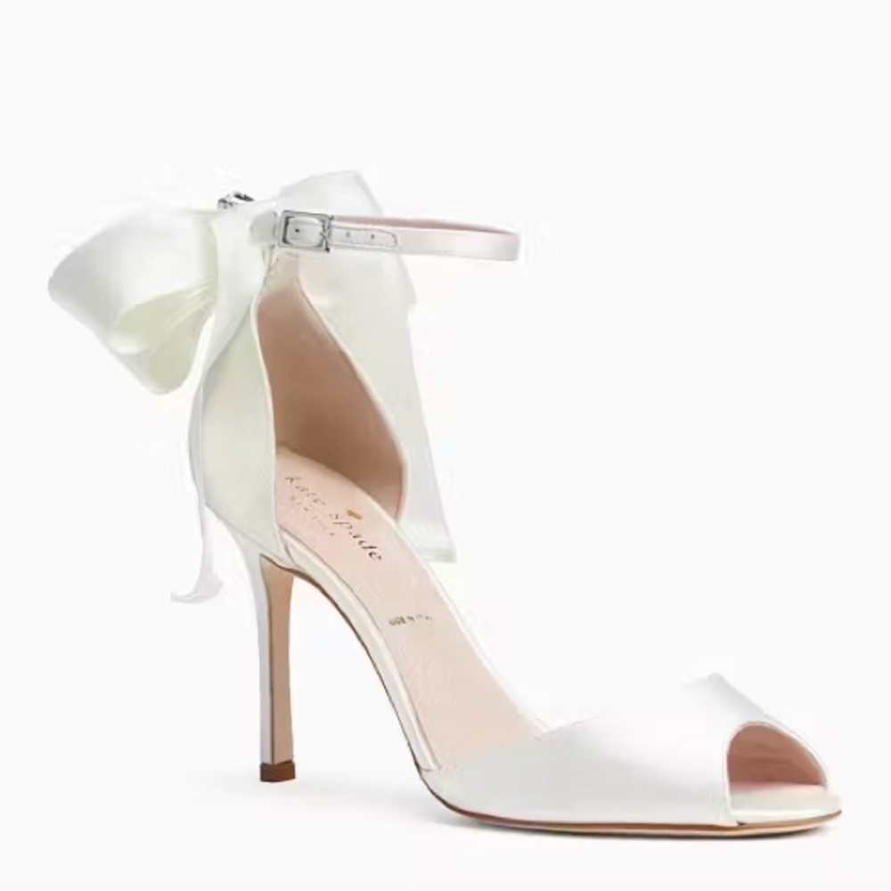 Kate Spade White Satin Heels with Bow